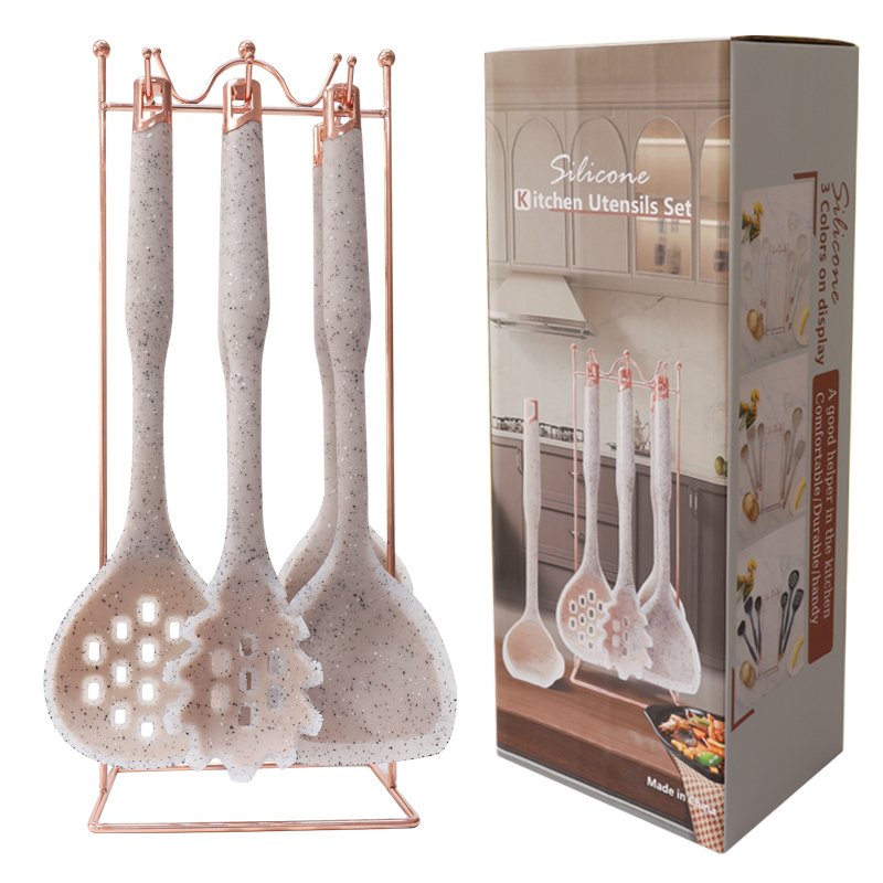 7pcs Rose Gold Semi TransparentSilicone Cooking Utensils Set - 图片 3