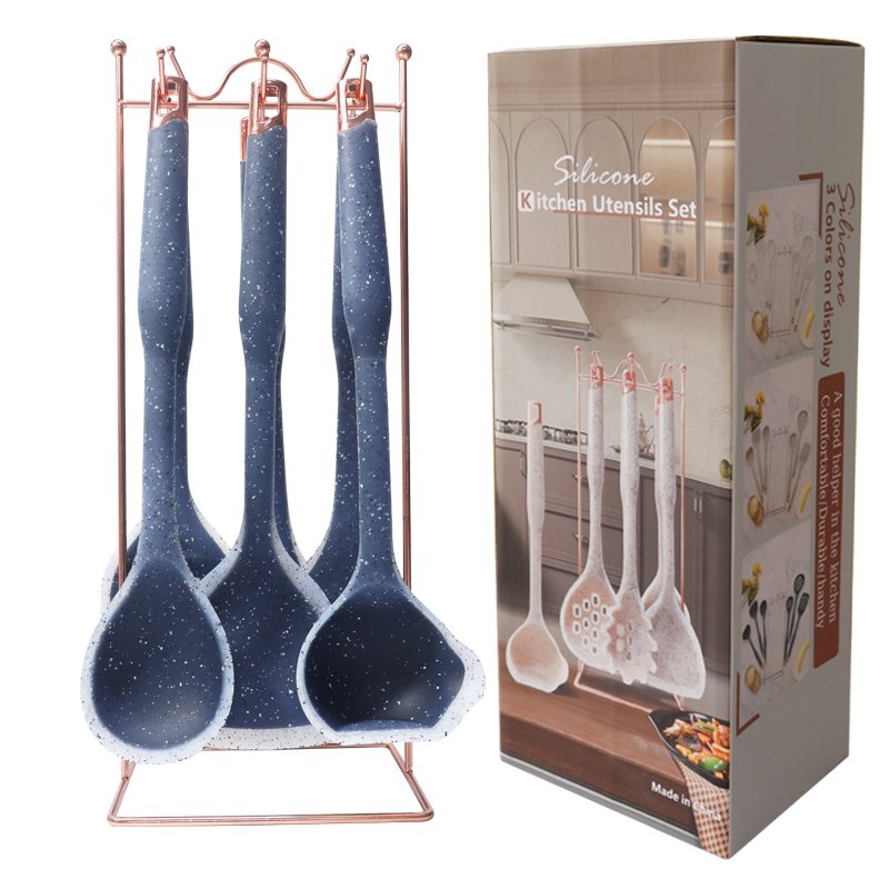 7pcs Rose Gold Semi TransparentSilicone Cooking Utensils Set - 图片 4
