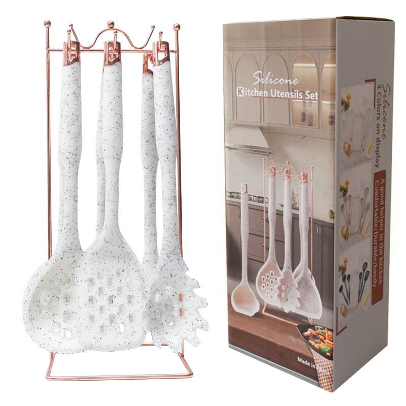 7pcs Rose Gold Semi TransparentSilicone Cooking Utensils Set - 图片 2